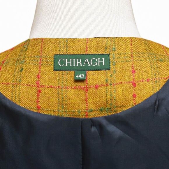 Mens Vest 44R Plaid Yellow Green Red Wool Lapel Waistcoat Formal Wedding Party - Picture 3 of 9